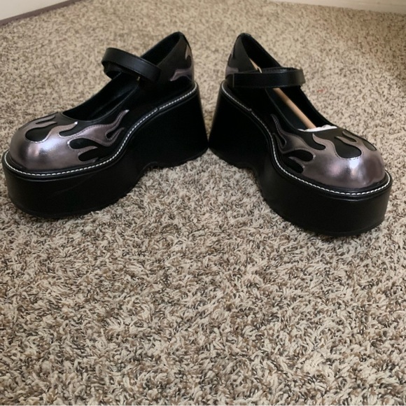Dolls Kill Black and Silver Flame Mary Janes 8 - Picture 2 of 7